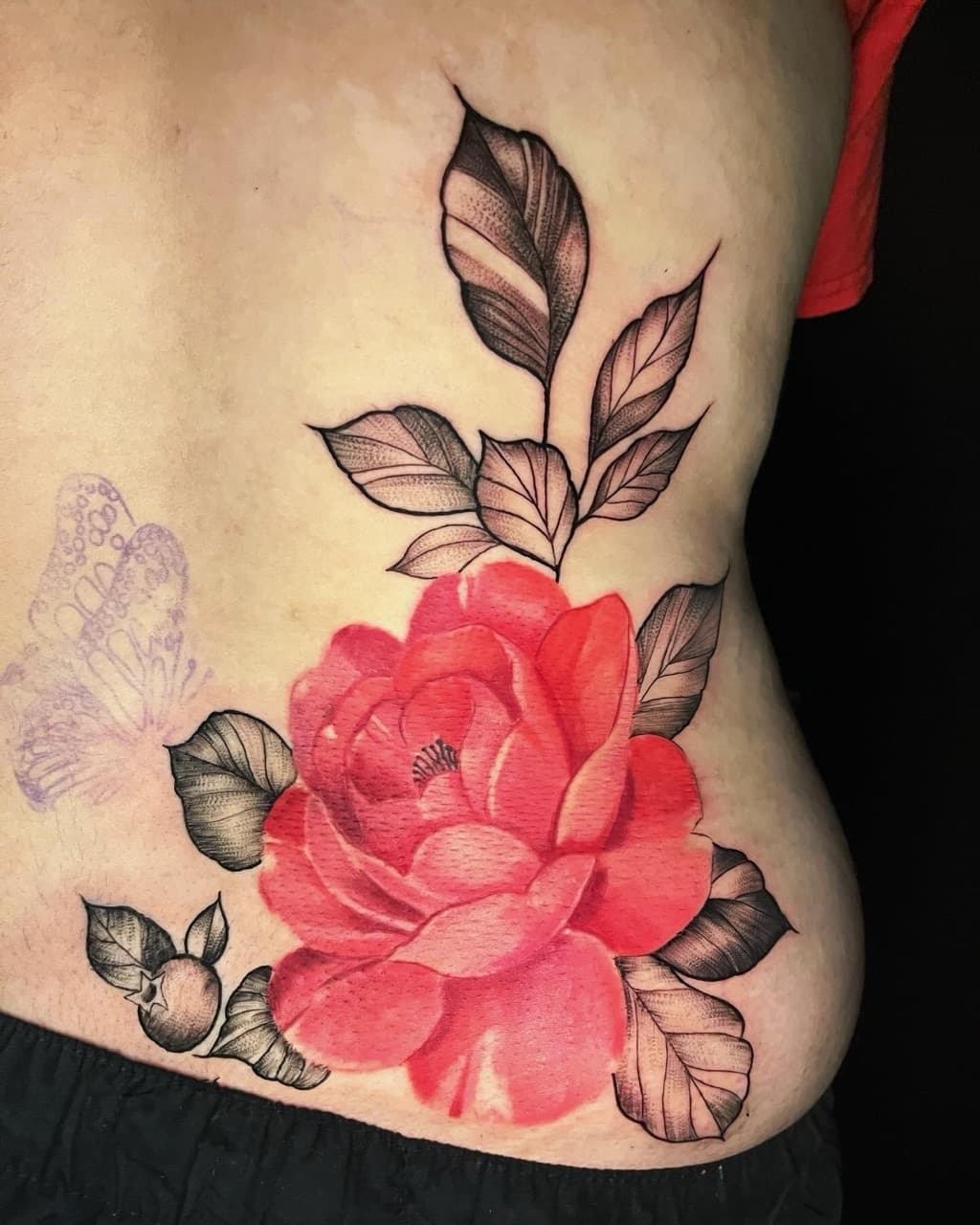 Floral + Color rose tattoo on Side (Torso) by Rey_Sanchez on TattMe