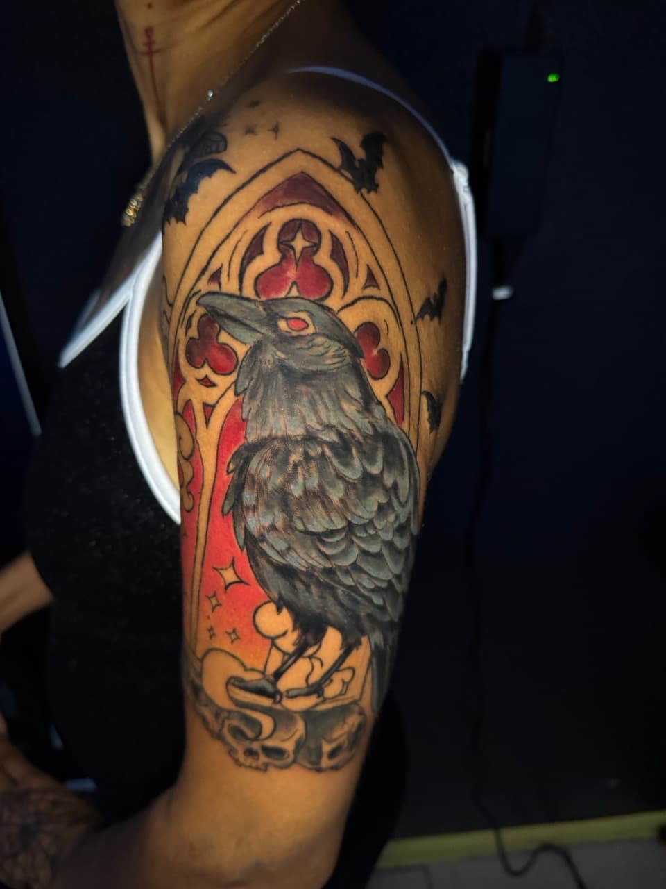 Color + Neo-Traditional raven tattoo on Upper Arm by Rey_Sanchez on TattMe