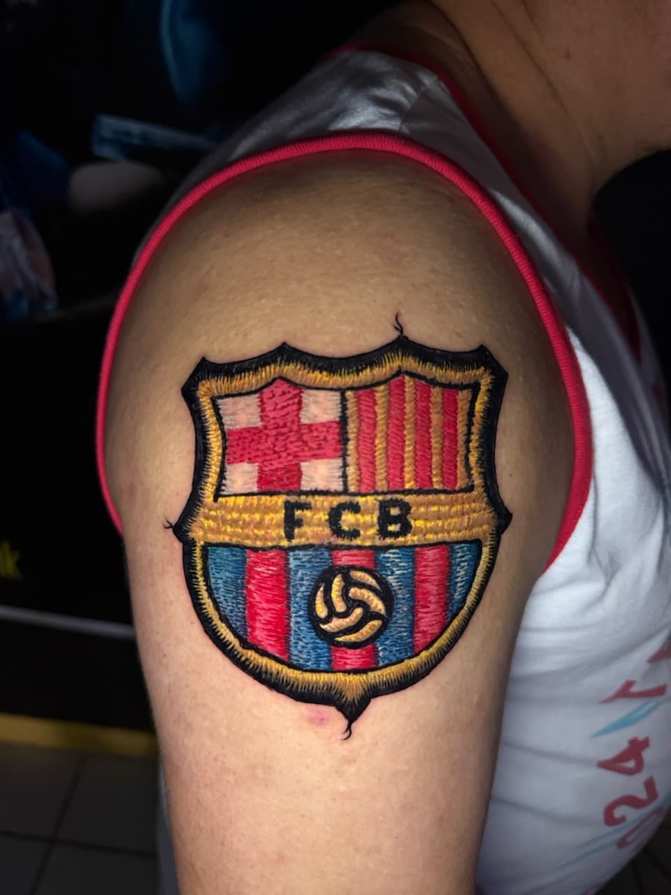Patchwork + Color fc barcelona tattoo on Upper Arm by Rey_Sanchez on TattMe