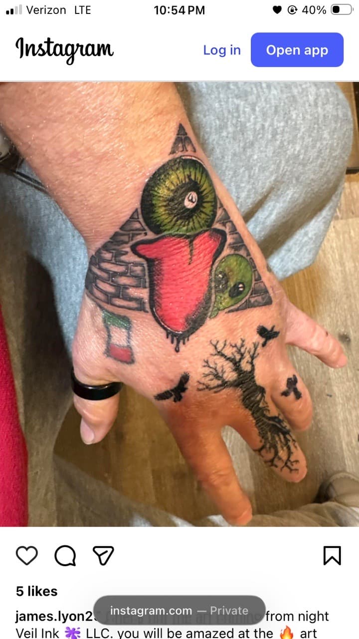 Color + Illustrative eye tattoo on Hand by Night_Veil_Ink on TattMe
