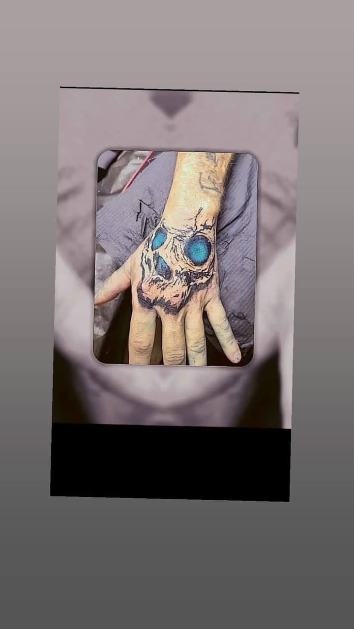 Black & Grey + Color skull tattoo on Hand by Night_Veil_Ink on TattMe