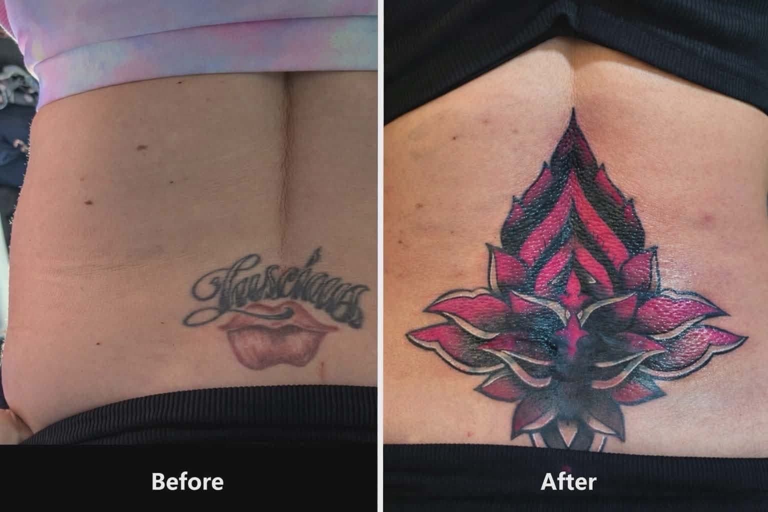 Color + Illustrative flower tattoo on Lower Back by Night_Veil_Ink on TattMe