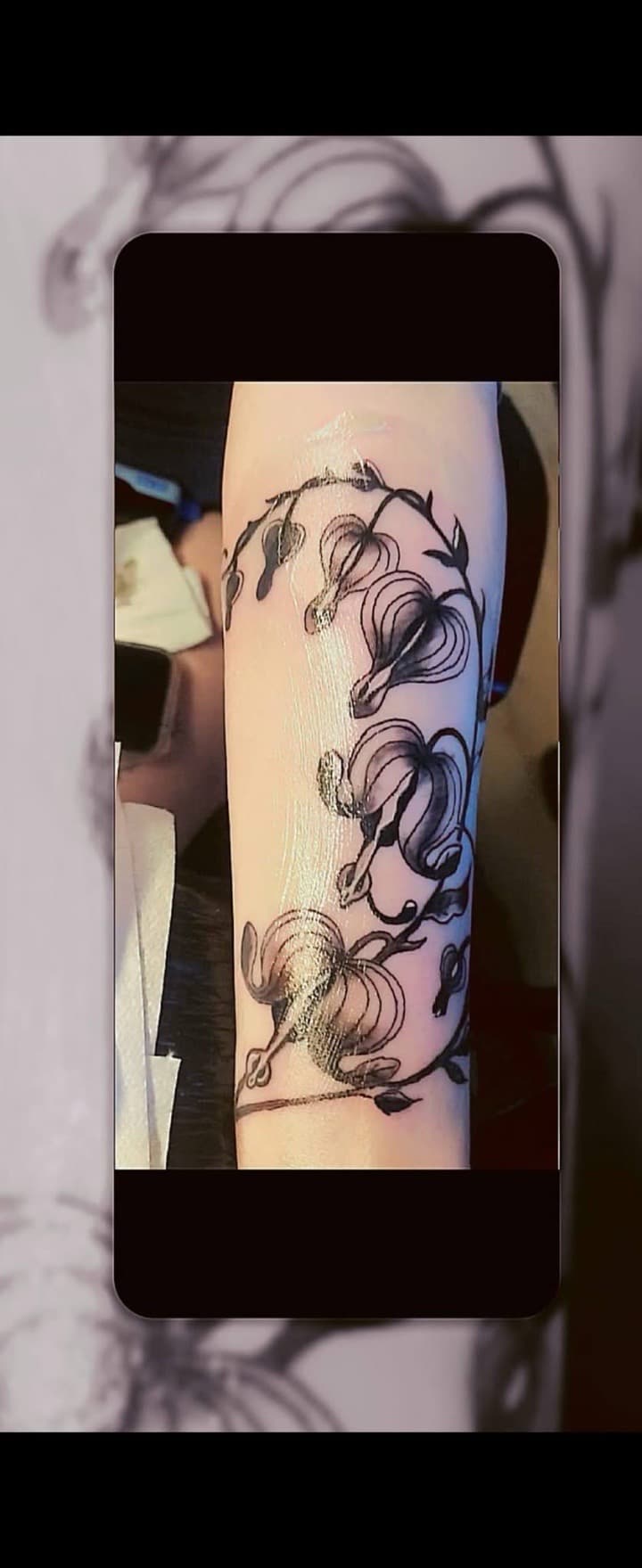 Floral + Black & Grey bleeding heart tattoo on Forearm by Night_Veil_Ink on TattMe