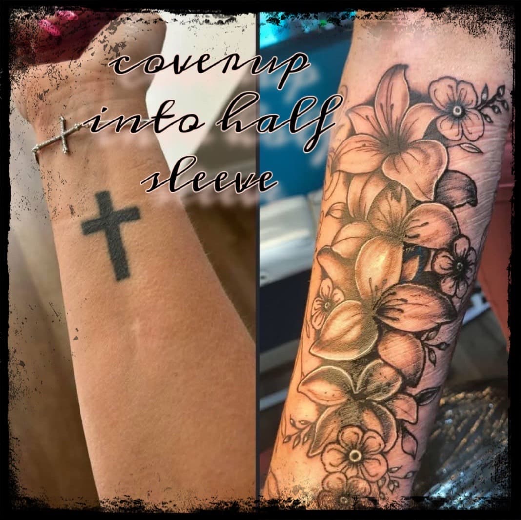 Floral + Black & Grey flowers tattoo on Forearm by Night_Veil_Ink on TattMe
