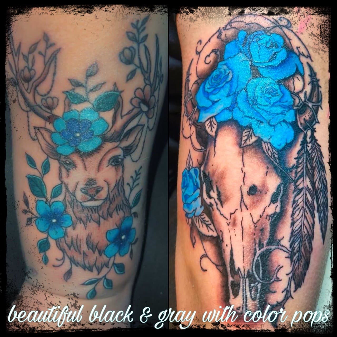 Black & Grey + Color deer tattoo on Upper Arm by Night_Veil_Ink on TattMe