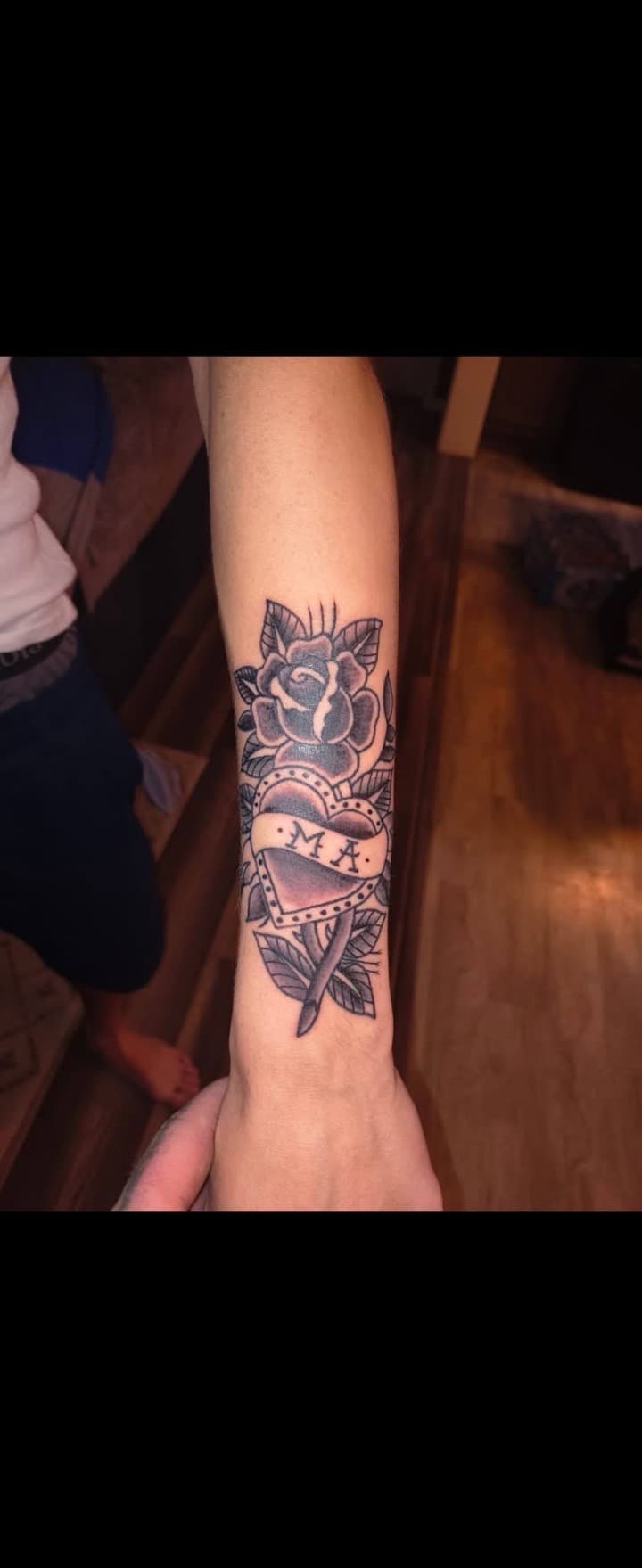 Traditional + Black & Grey rose tattoo on Wrist by Night_Veil_Ink on TattMe