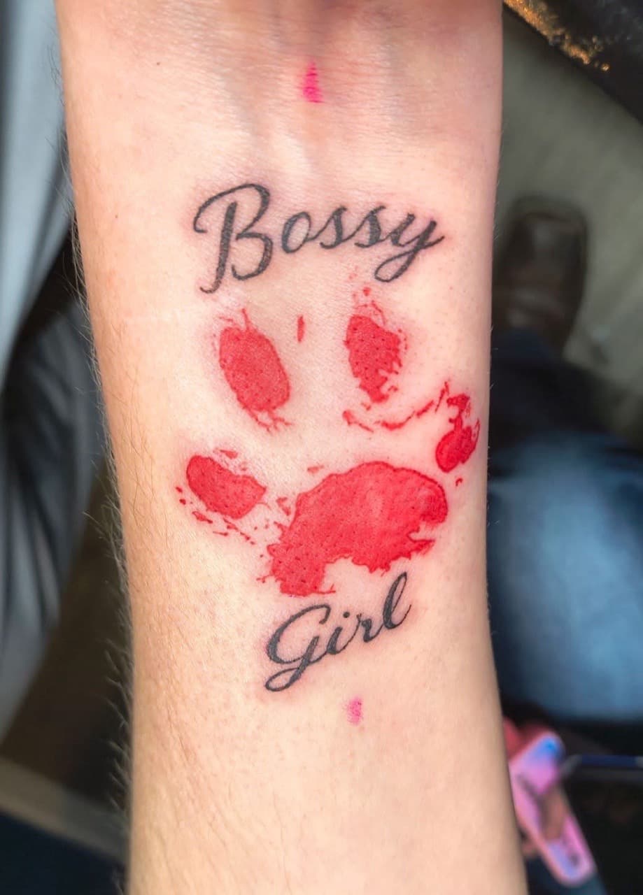 Lettering + Script paw print tattoo on Wrist by Night_Veil_Ink on TattMe