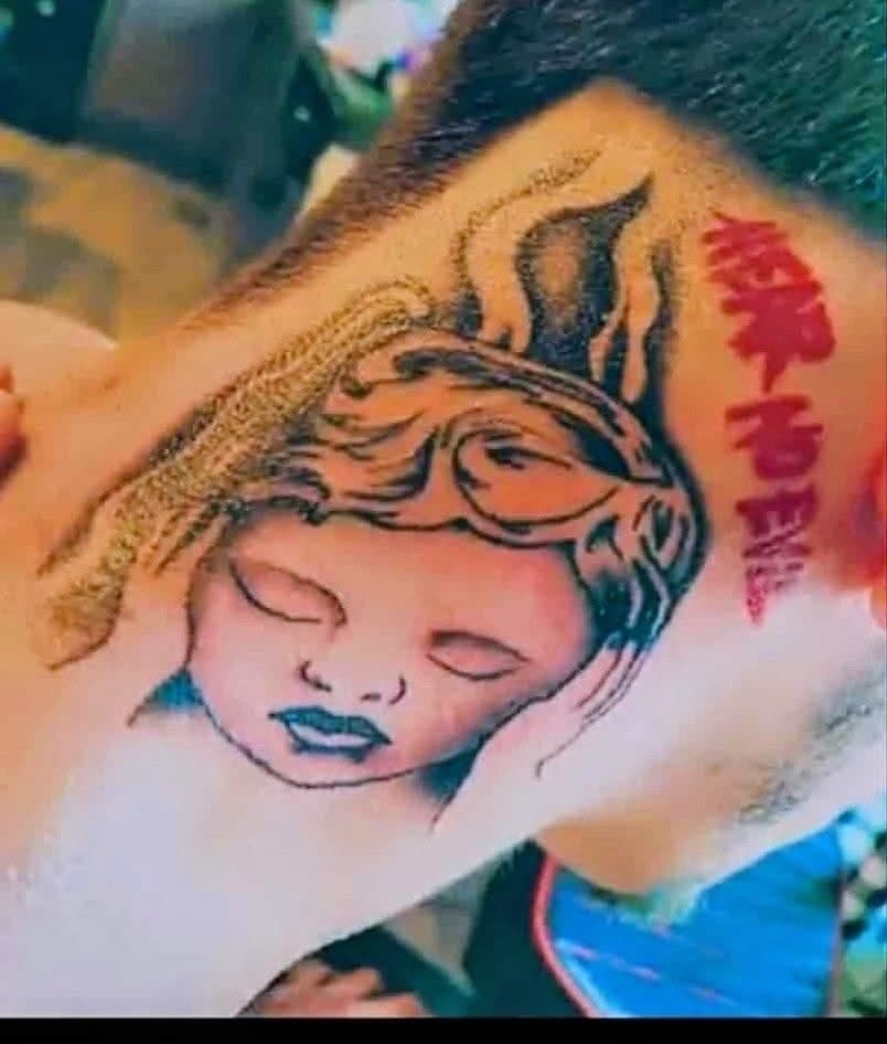 Illustrative + Black & Grey baby tattoo on Neck (Back) by Night_Veil_Ink on TattMe