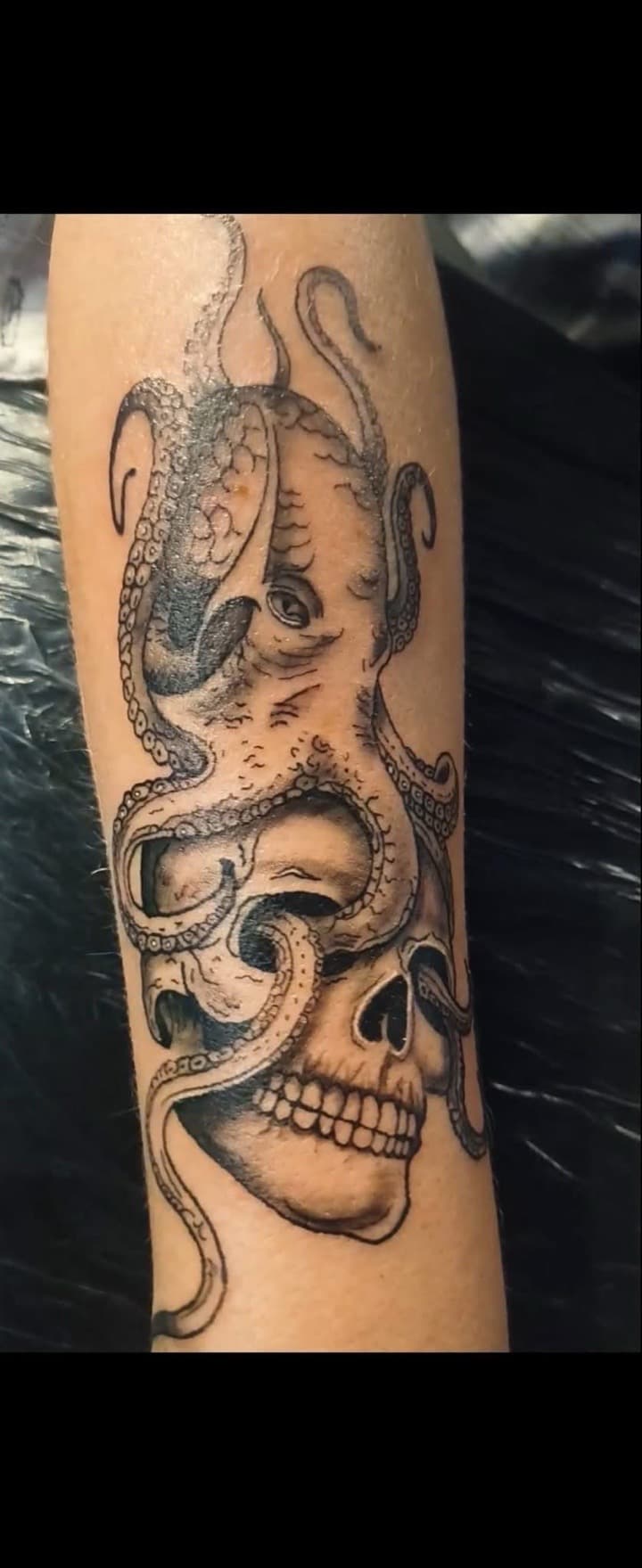 Black & Grey + Illustrative octopus tattoo on Forearm by Night_Veil_Ink on TattMe