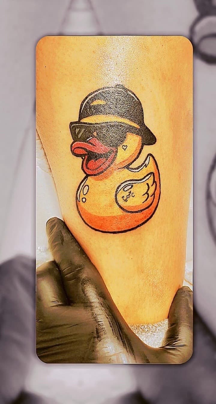 Cartoon + New School duck tattoo on Forearm by Night_Veil_Ink on TattMe