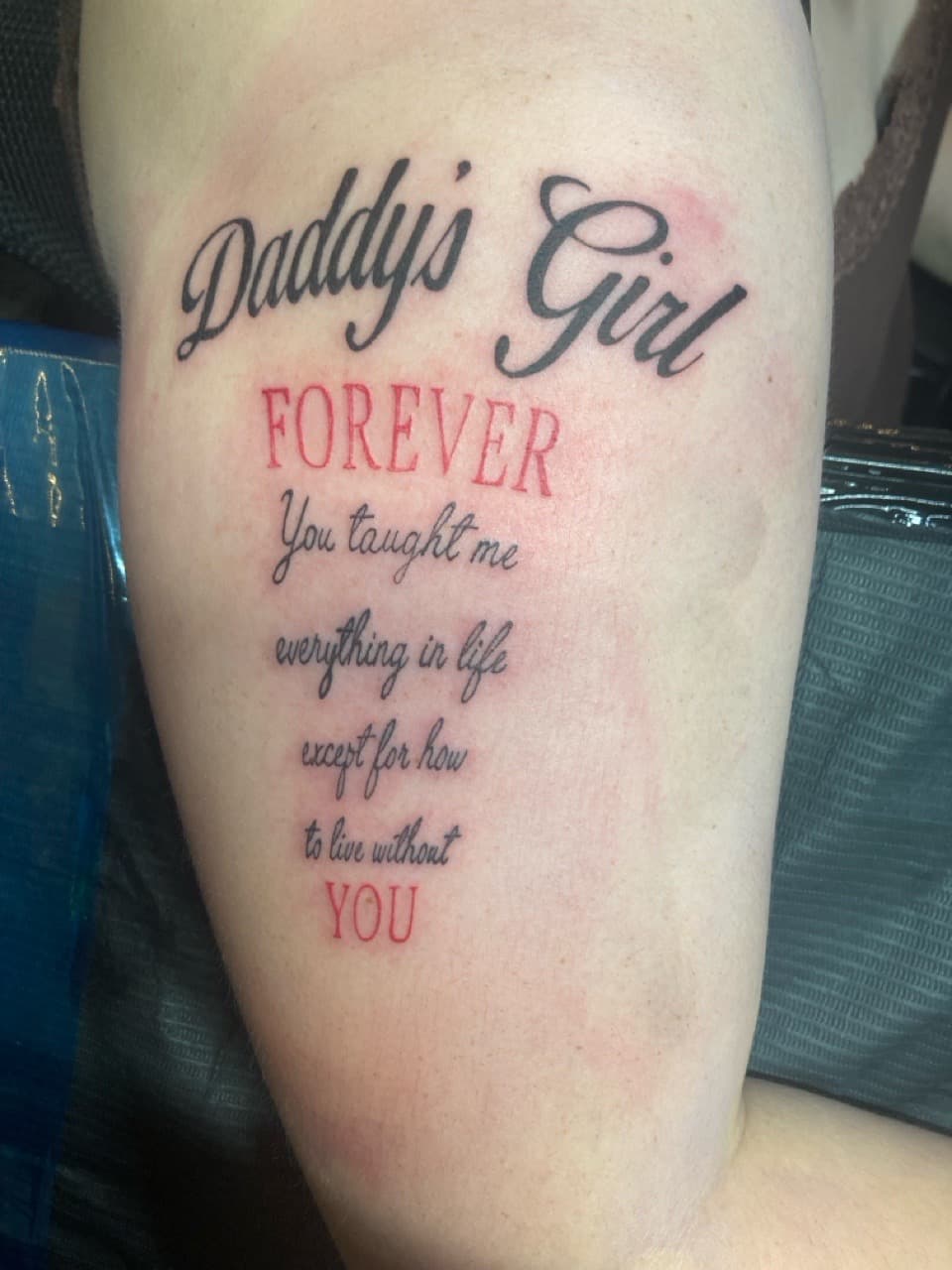 Lettering + Script quote tattoo on Upper Arm by Night_Veil_Ink on TattMe