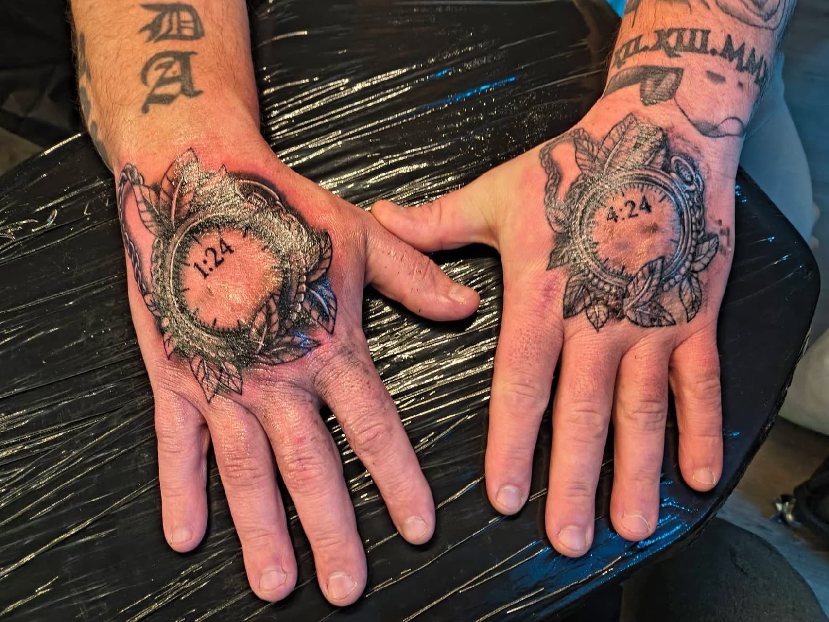 Black & Grey + Illustrative pocket watch tattoo on Hand by Night_Veil_Ink on TattMe