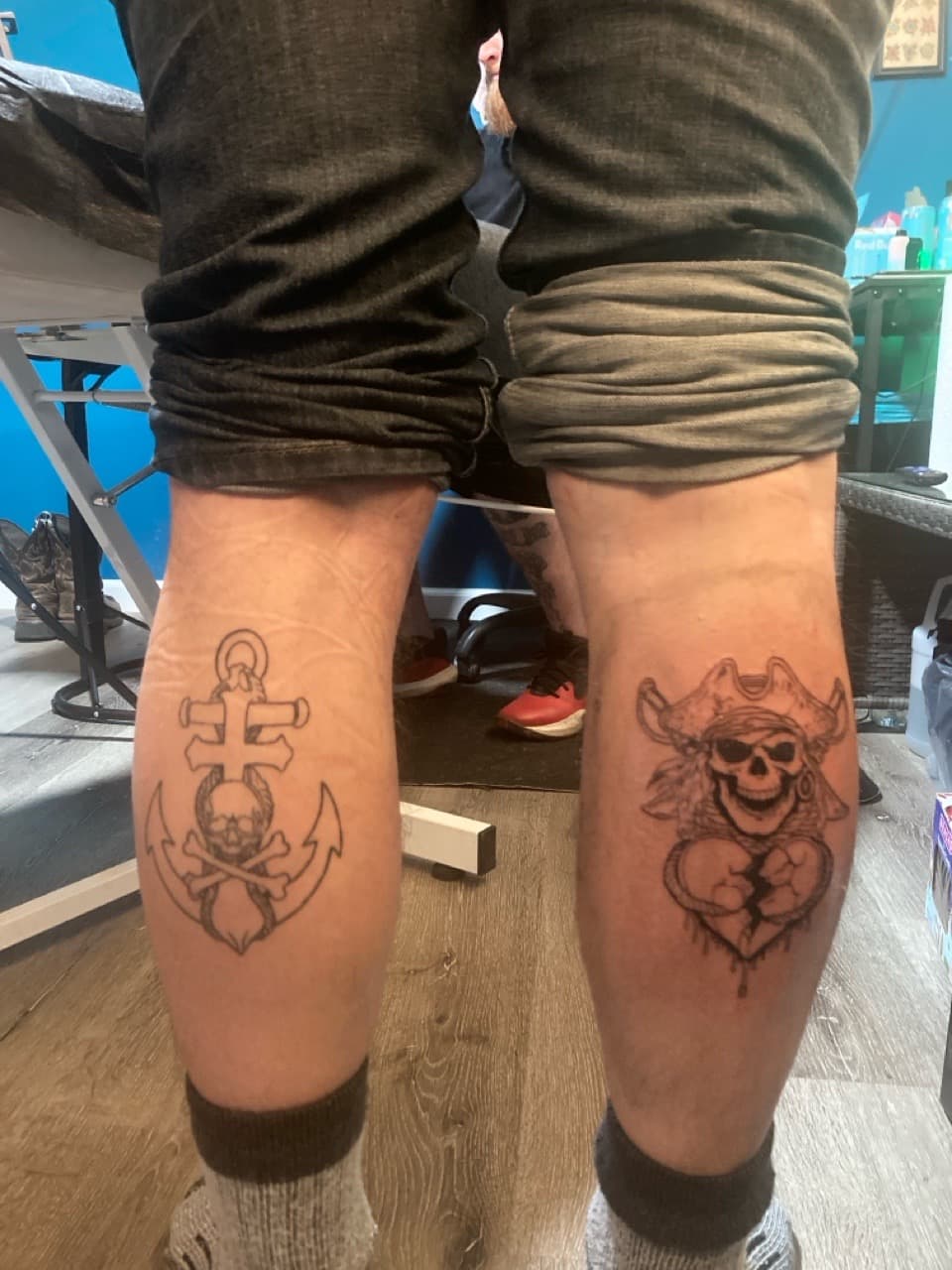 Traditional + Line-work anchor tattoo on Calf by Night_Veil_Ink on TattMe