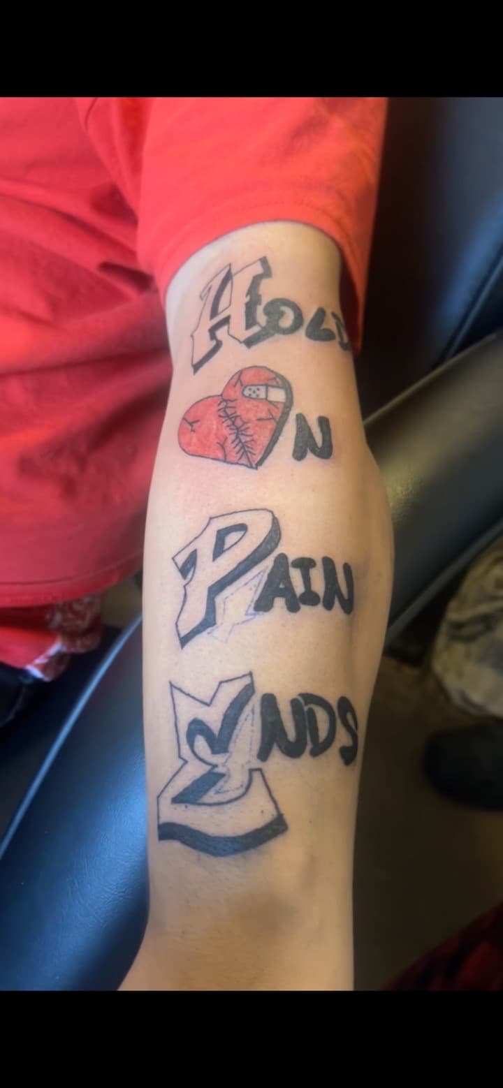 Lettering + Script heart tattoo on Forearm by JrrrInkkk on TattMe