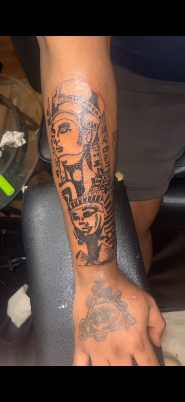 Black-work + Illustrative pharaoh tattoo on Forearm by JrrrInkkk on TattMe