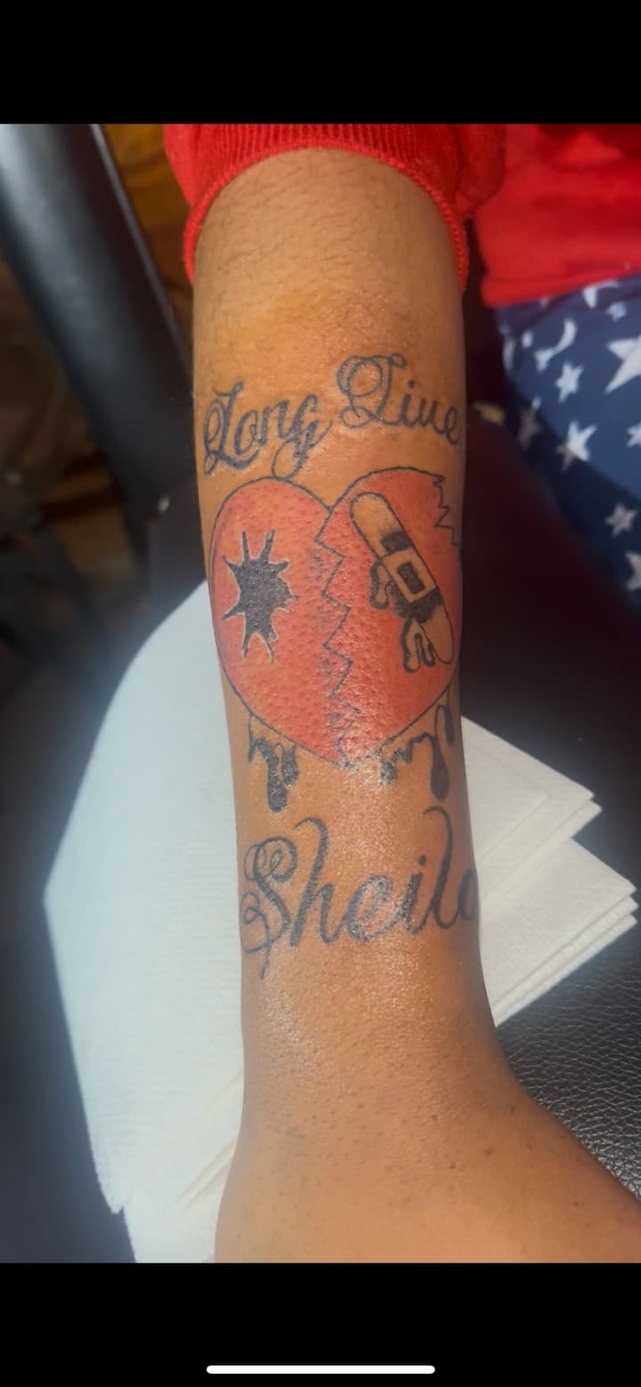 Script + Lettering broken heart tattoo on Forearm by JrrrInkkk on TattMe