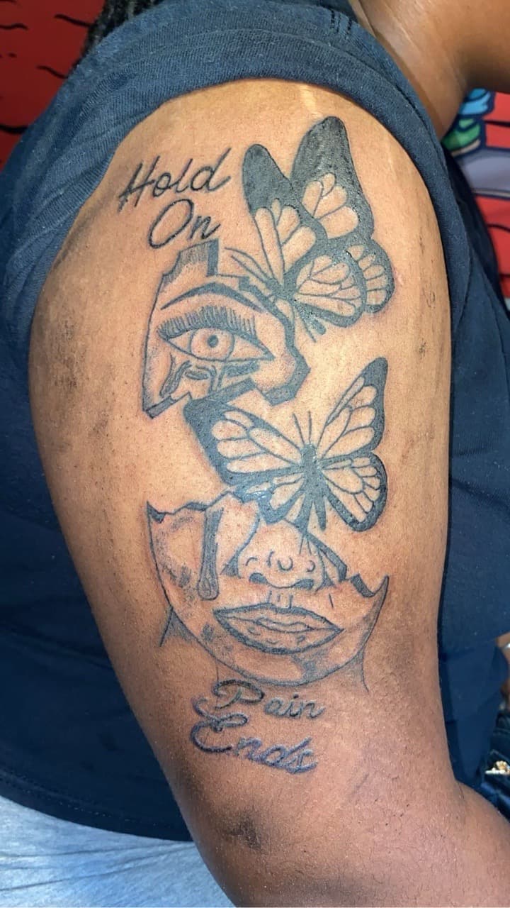 Black-work + Illustrative butterflies tattoo on Upper Arm by JrrrInkkk on TattMe