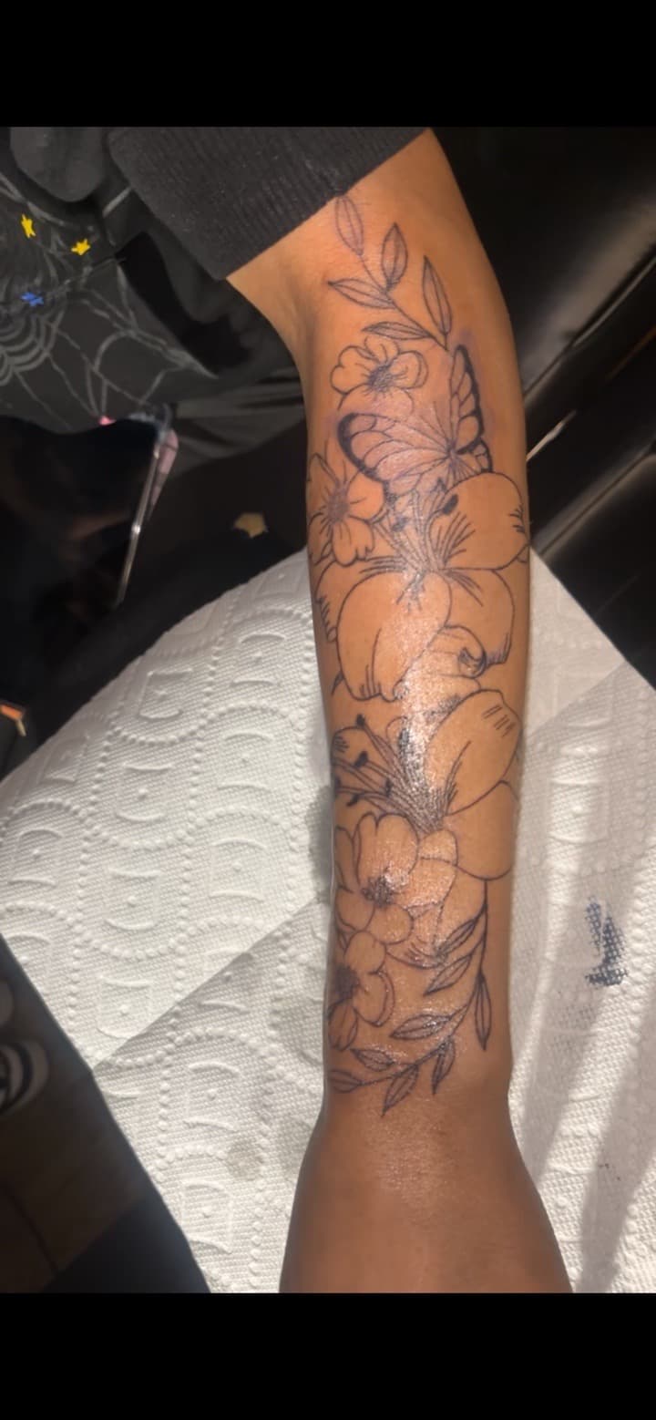 Fine Line + Floral flowers tattoo on Forearm by JrrrInkkk on TattMe