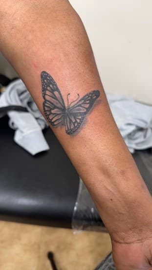Black & Grey + Illustrative butterfly tattoo on Forearm by Jamarious_Cook on TattMe