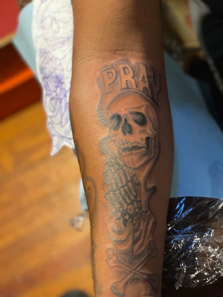 Black & Grey + Illustrative skull tattoo on Forearm by Jamarious_Cook on TattMe
