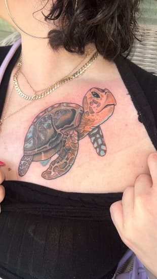 Illustrative + Color sea turtle tattoo on Sternum by Jamarious_Cook on TattMe