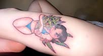 New School + Cartoon girl tattoo on Thigh by Jamarious_Cook on TattMe