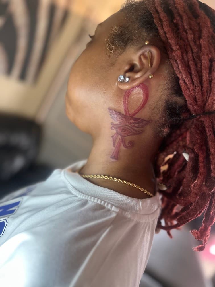 Color + Symbolic ankh tattoo on Neck (Side) by Jamarious_Cook on TattMe