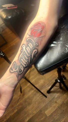 Lettering + Script rose tattoo on Forearm by Jamarious_Cook on TattMe