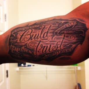 Lettering + Script words tattoo on Upper Arm by Shuri_Tatts on TattMe