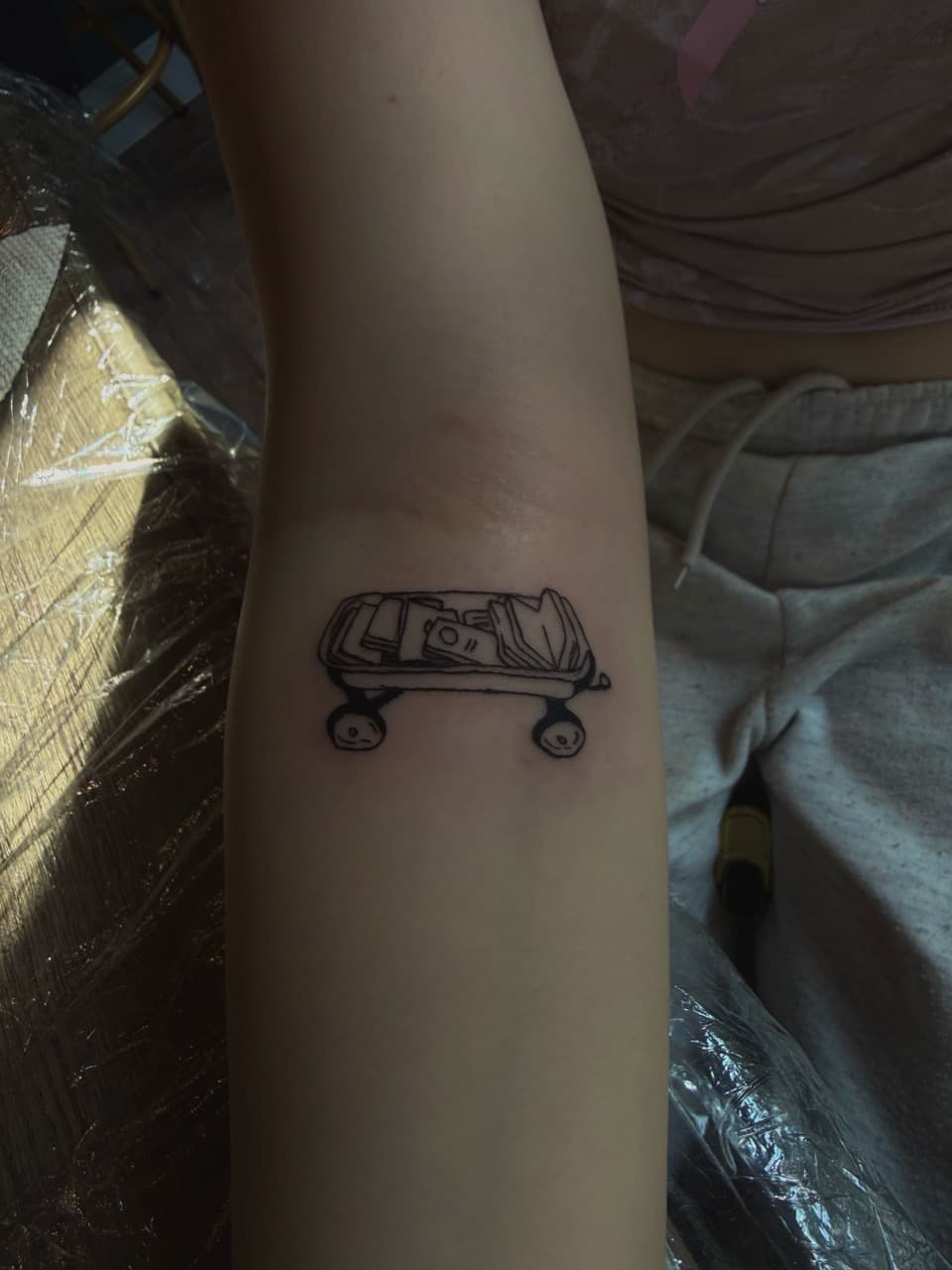 Fine Line + Black-work wagon tattoo on Forearm by Deanna_inks on TattMe