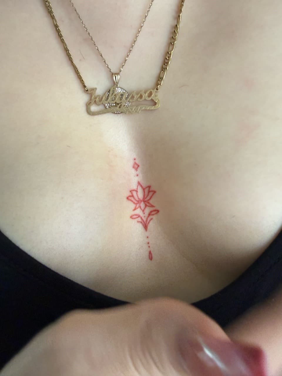 Fine Line + Minimalist lotus tattoo on Sternum by Deanna_inks on TattMe