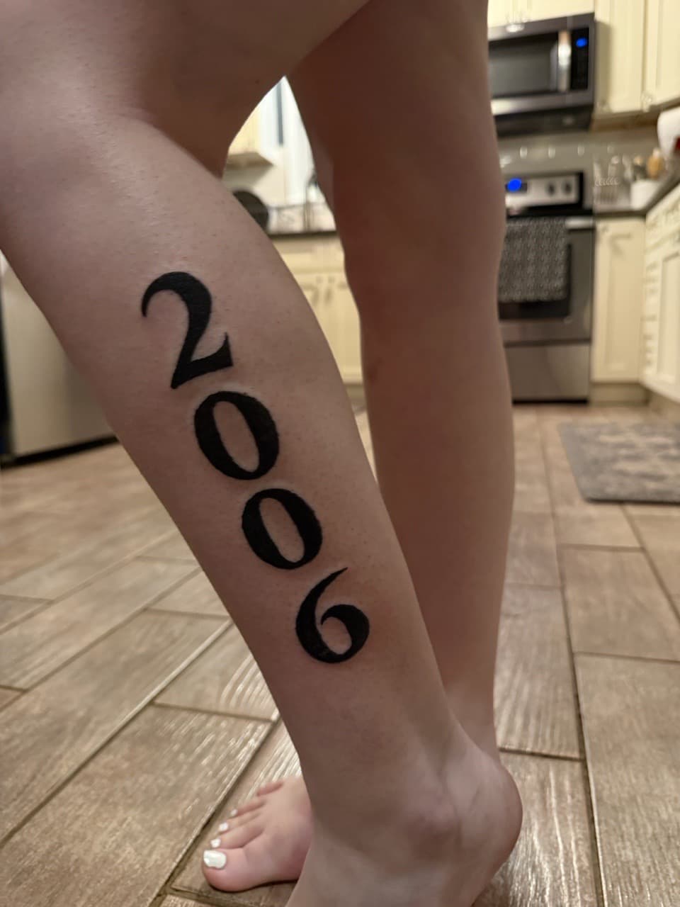 Lettering + Script numbers tattoo on Calf by Deanna_inks on TattMe