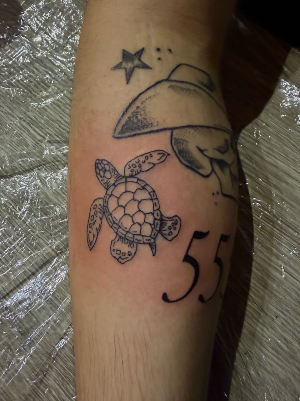 Fine Line + Dot-work turtle tattoo on Calf by Deanna_inks on TattMe
