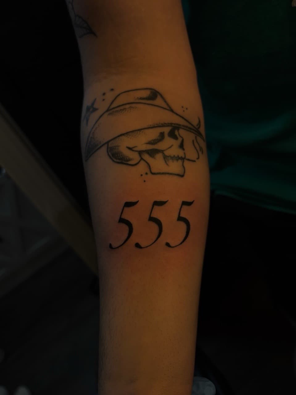 Black-work + Line-work skull tattoo on Forearm by Deanna_inks on TattMe