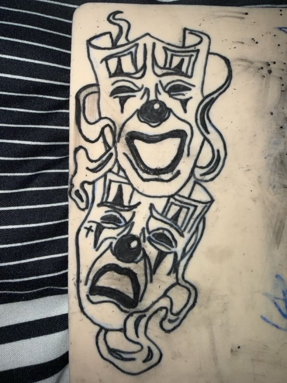Black-work + Line-work clown masks tattoo by Tatted_by_Z on TattMe