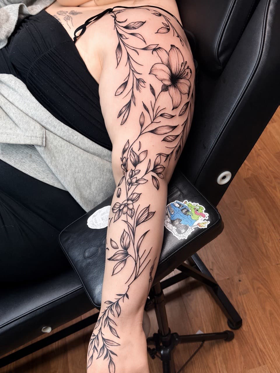 Fine Line + Floral flowers tattoo on Full Sleeve by Speedytattoos on TattMe