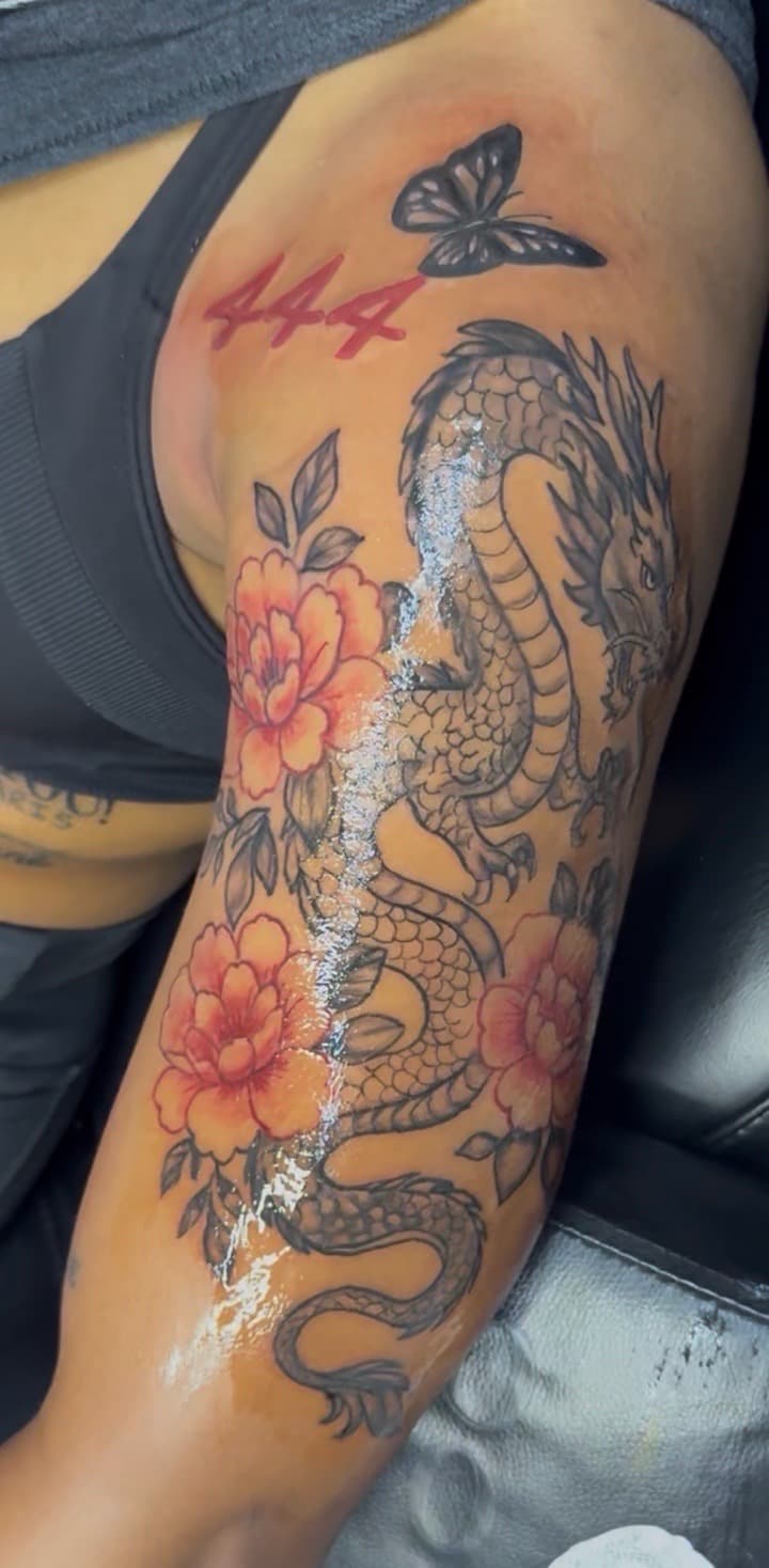 Japanese + Color dragon tattoo on Upper Arm by Speedytattoos on TattMe