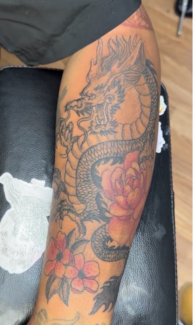 Japanese + Color dragon tattoo on Upper Arm by Speedytattoos on TattMe