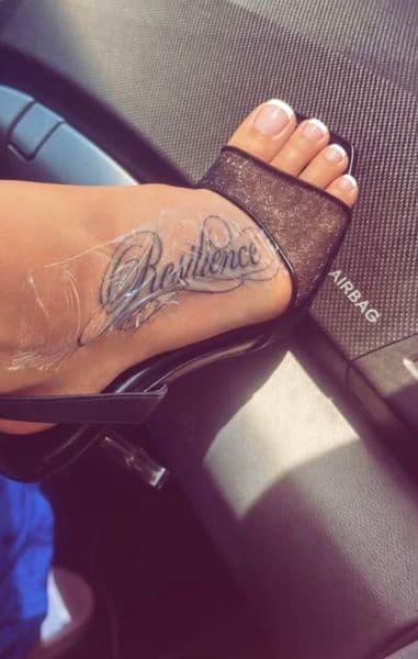 Lettering + Script resilience tattoo on Foot by NOBDYSUPPRTART on TattMe