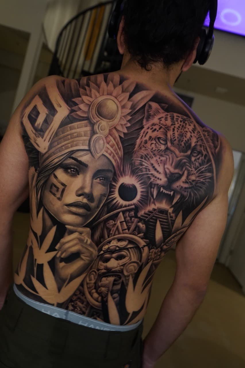 Realism + Black & Grey woman tattoo on Upper Back by 16thRich on TattMe