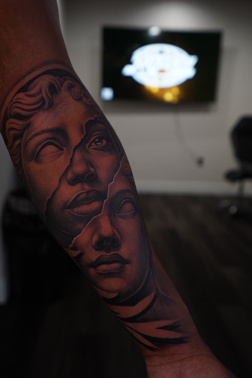 Black & Grey + Realism faces tattoo on Forearm by 16thRich on TattMe