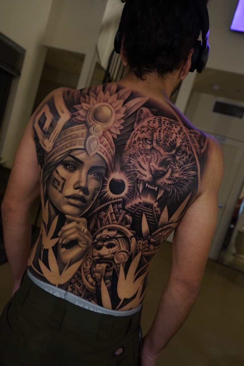 Black & Grey + Realism woman tattoo on Upper Back by 16thRich on TattMe
