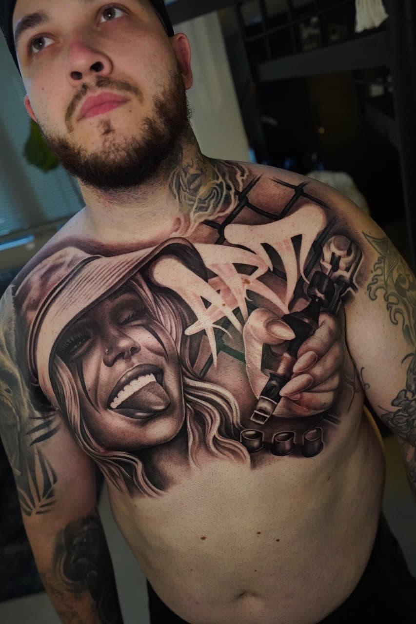 Realism + Black & Grey woman tattoo on Chest by 16thRich on TattMe