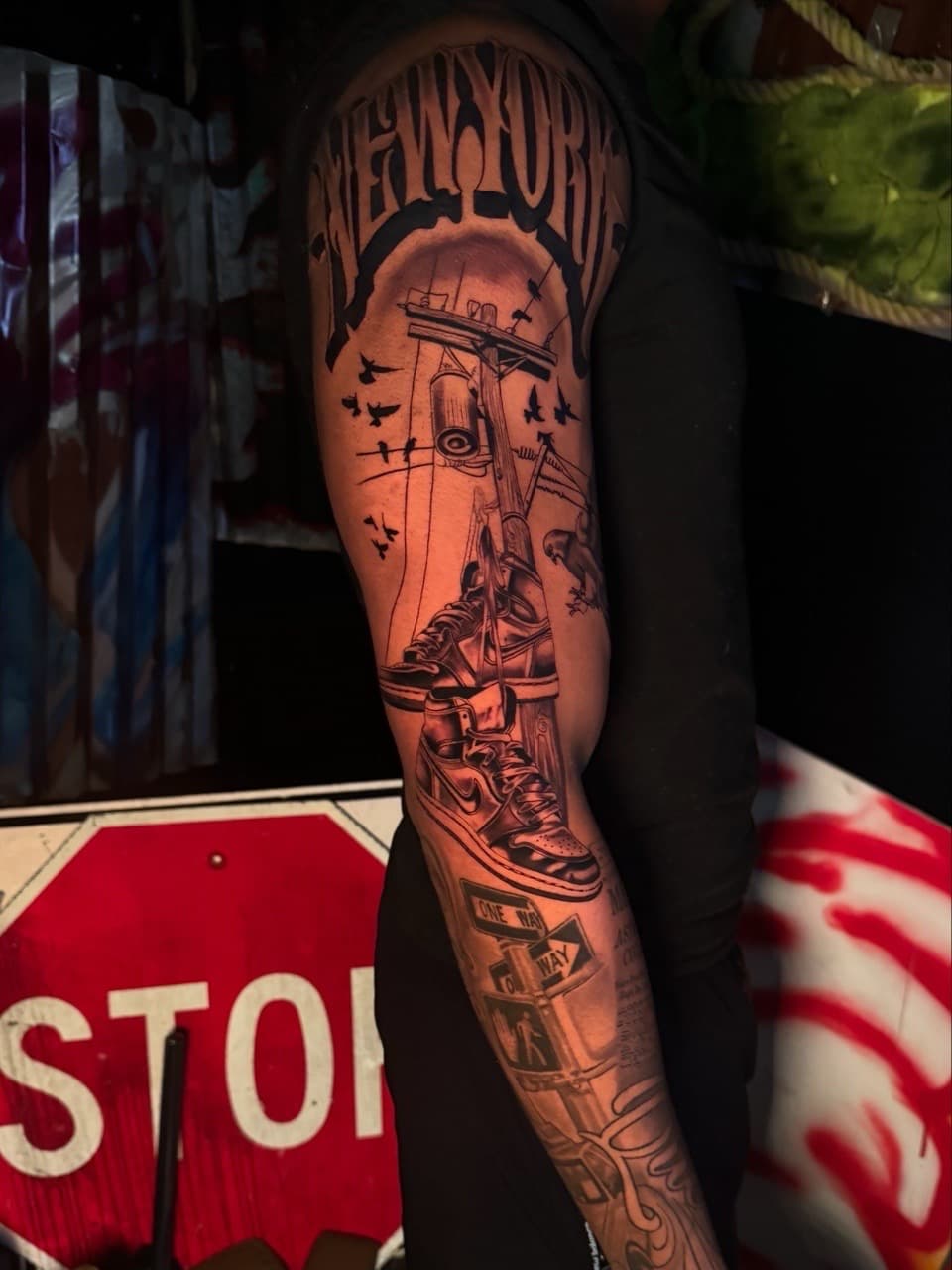 Black & Grey + Illustrative new york tattoo on Full Sleeve by Inkheadz on TattMe