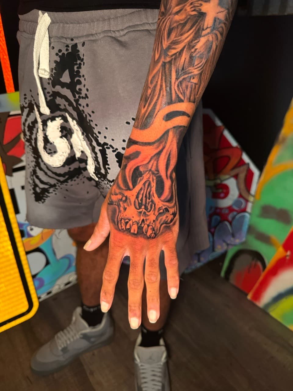Black & Grey + Realism skull tattoo on Hand by Inkheadz on TattMe