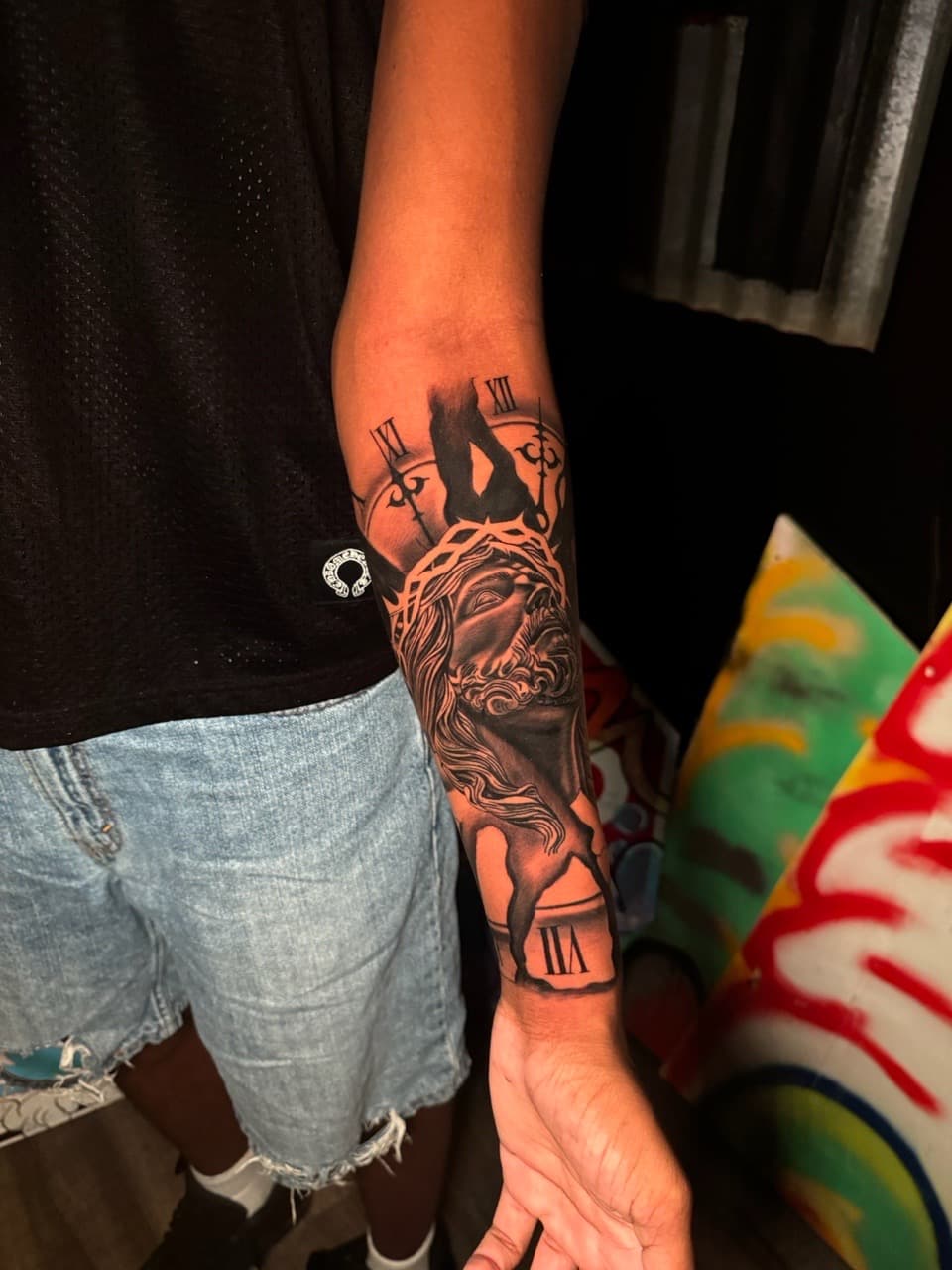 Black & Grey + Realism jesus tattoo on Forearm by Inkheadz on TattMe