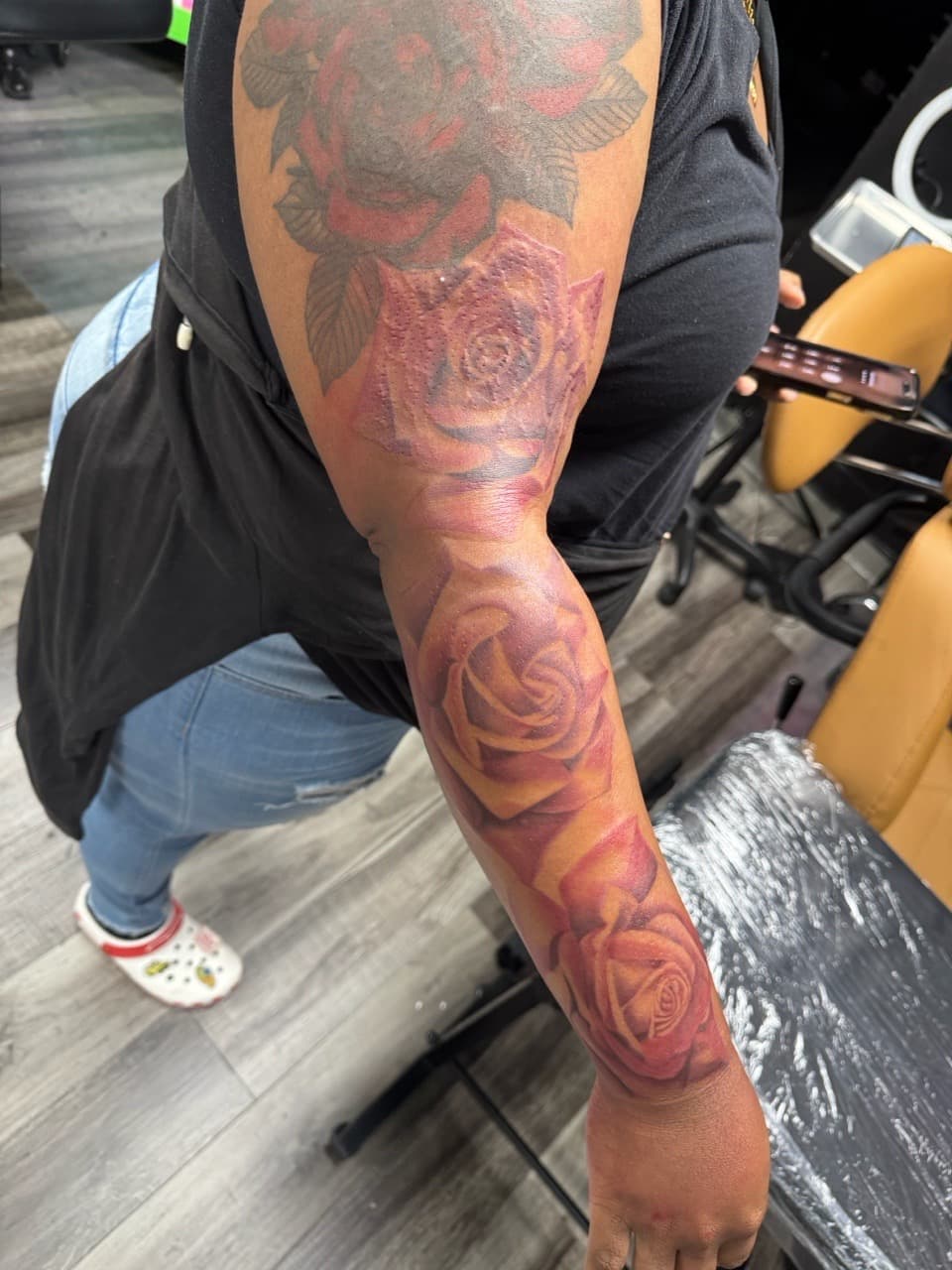 Floral + Color roses tattoo on Full Sleeve by Inkheadz on TattMe