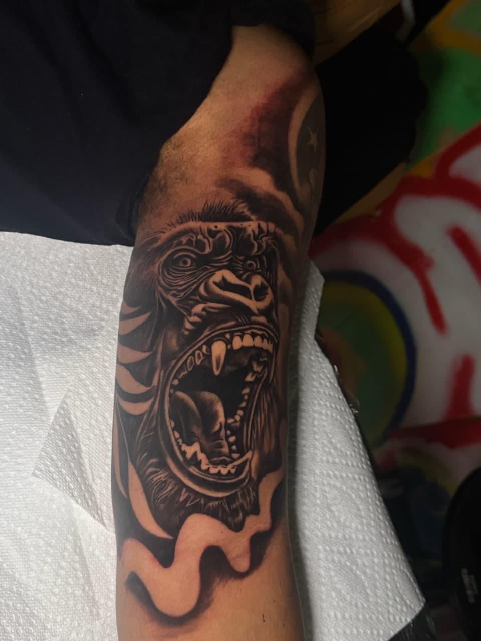 Black & Grey + Realism gorilla tattoo on Upper Arm by Inkheadz on TattMe