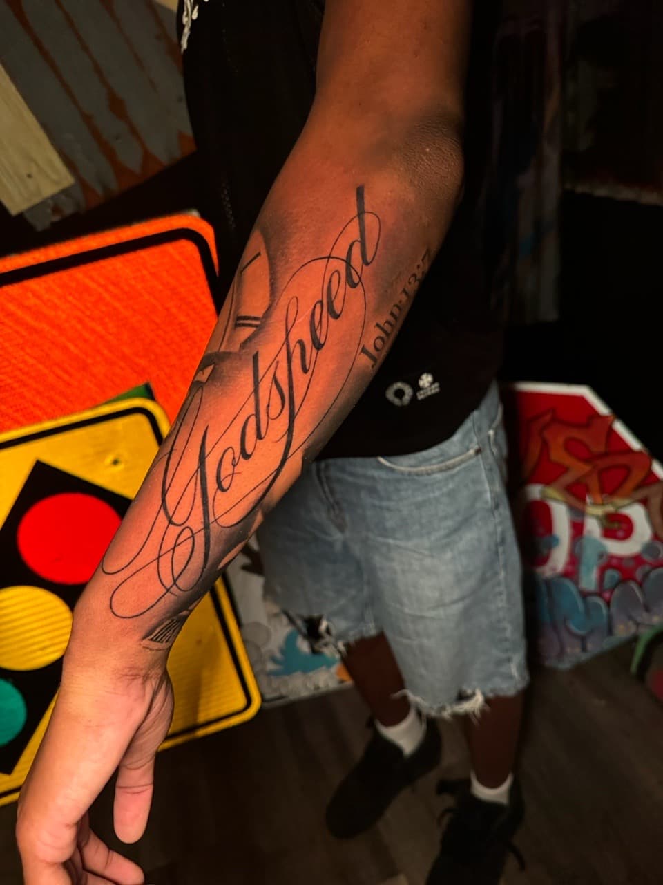 Lettering + Script godspeed tattoo on Forearm by Inkheadz on TattMe