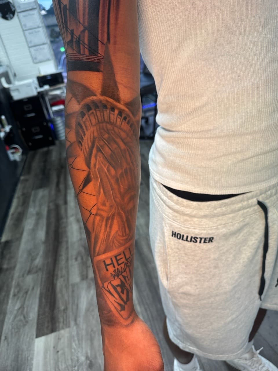 Black & Grey + Illustrative statue of liberty tattoo on Forearm by Inkheadz on TattMe